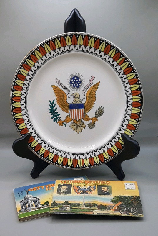Antique American Patriotic Plate Circa 1880s 1 Packages of Gettysburg Postcards and a package of pictures of Gettysburg that you could mail out.