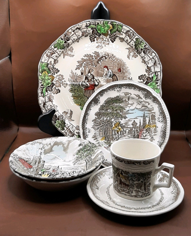 Vintage Shakespe Sonnets Series Cup Saucer and Bread and Butter Plate 1 Copeland Spode Plate 2 Myott Royal Mail Bowls