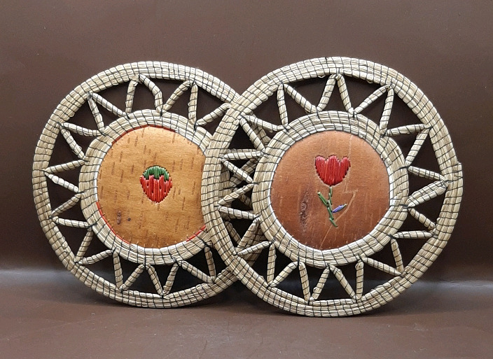 Vintage Birch Bark and Sweet Grass Quill Trivets 6.25"