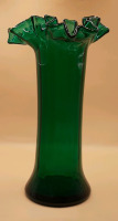 Antique Victorian Green Glass Ruffled Edge Vase 10.5"