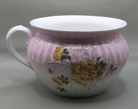 Antique Victorian Chamber Pot. Transfer Printed Porcelain 5.75" high 8" across