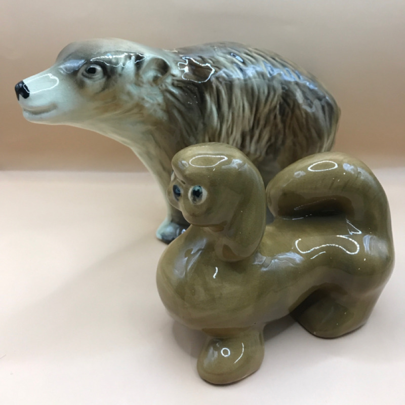 Brown Dog 5 in & Bear 9 inches long Figurines made in England