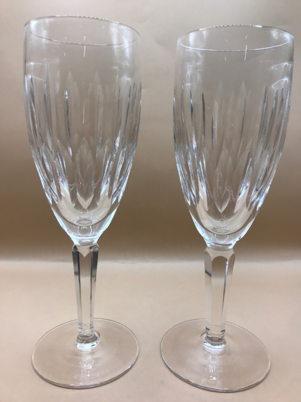 2 Waterford Crystal Noreen Champagne Flutes 7.5 inches tall
