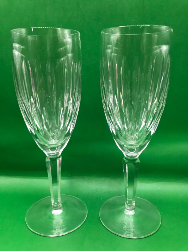 2 Waterford Crystal Noreen Champagne Flutes 7.5 inches tall