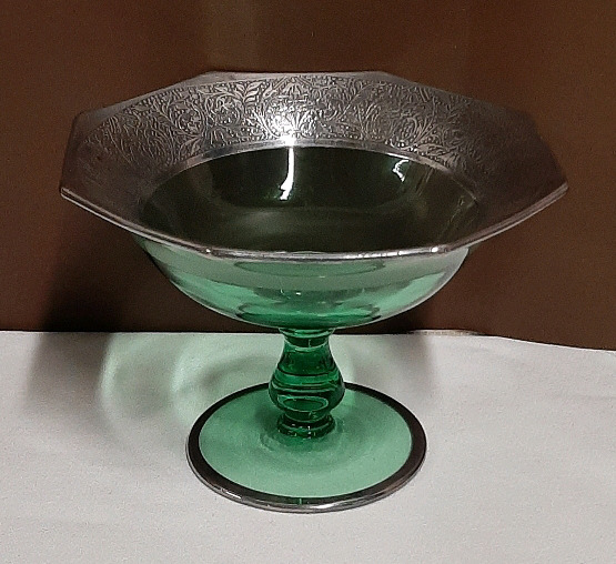 Antique Heavy Silver Overlay Pedestal Dish 4.5" high