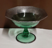 Antique Heavy Silver Overlay Pedestal Dish 4.5" high