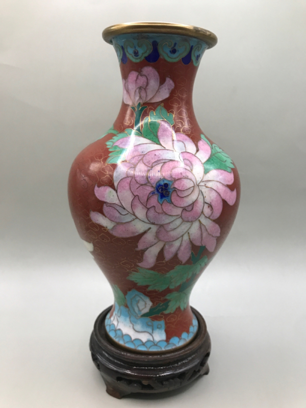 Vintage Cloissone Vase Orange & Chrysanthemums 7 inches tall