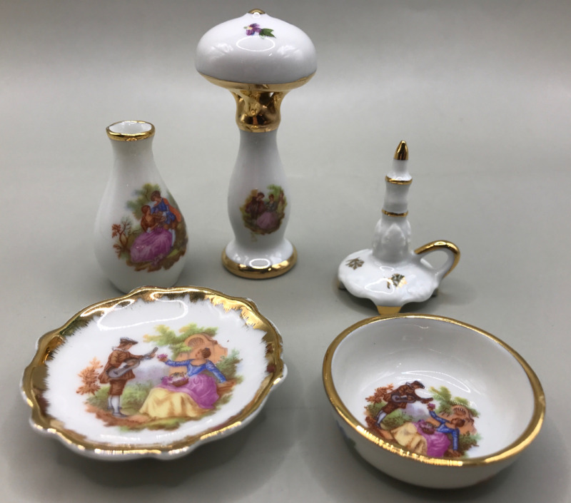 5 Limoges Miniatures Bowl Plate Vase Oil Lamp Candlestick 1.5 to 3 inches