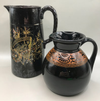 Antique Aesthetic Movement 1860-1900 Black Glass Pitcher 5 in & Etruscan Style Jug Glossy Black Glaze c1860-1880 7.5 inches tall