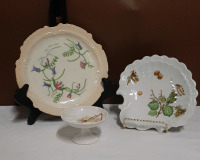 Vintage Limoges Hand Painted Plate with Flowers Limoges Shell Dish with Hazelnuts Limoges Pedestal Dish