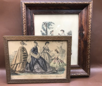 Framed Fashion Print July 1864 Englishwoman&rsquo;s Domestic Magazine 7.5x5.5 in & Vintage La Mode Illustree Print of Godey Ladies 8.5x9.5 inches