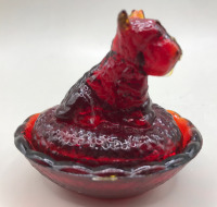 Boyd Art Glass Cambridge OH Miniature Scotty Dog on Nest 2.5 inches wide