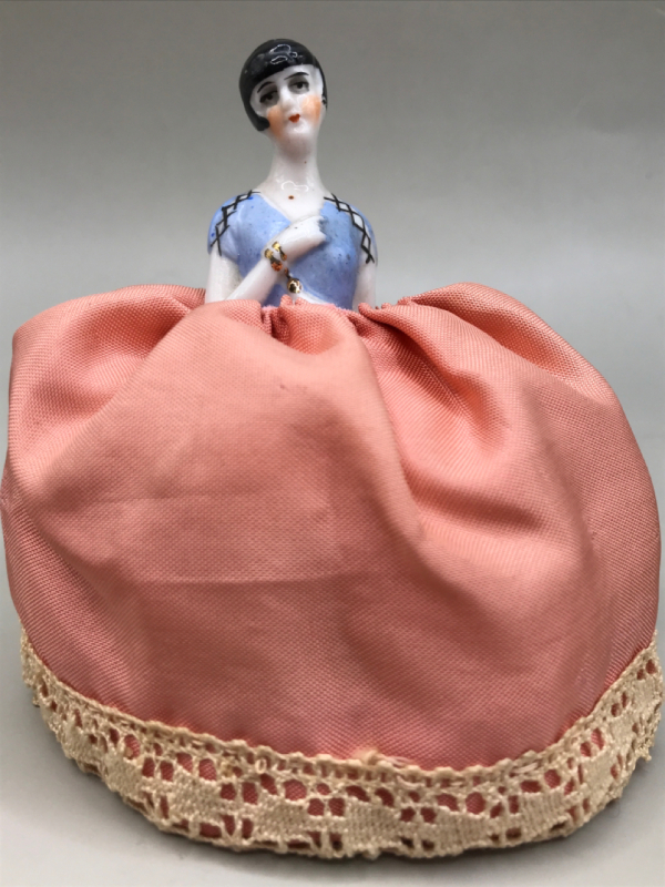 Antique Flapper Girl Pin Cushion Half Doll 4 inches tall