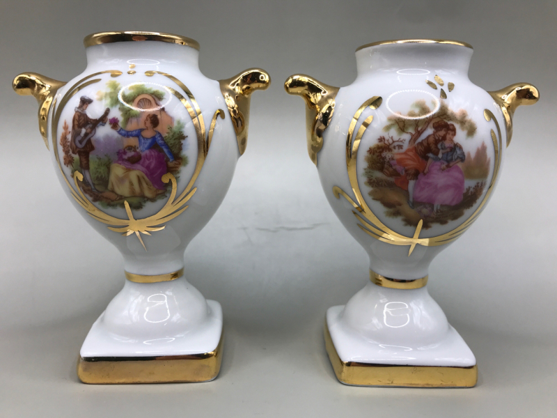 2 Vintage Limoges France Miniature Urns 4 inches tall