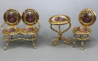 Limoges France Miniature Couch Char & Side Table 1.5 inches tall