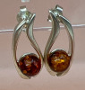 925 Sterling Silver Amber Pierced Earrings - 2