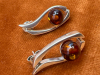 925 Sterling Silver Amber Pierced Earrings - 5
