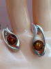 925 Sterling Silver Amber Pierced Earrings - 6