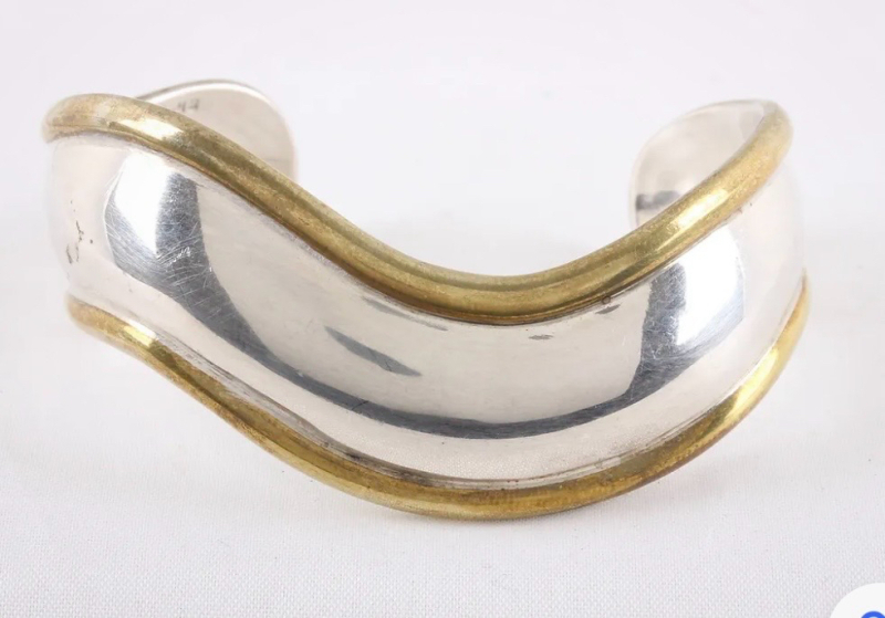 LATON 925 Sterling Silver and Brass Cuff Mexican Bracelet