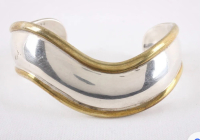 LATON 925 Sterling Silver and Brass Cuff Mexican Bracelet