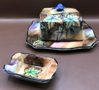 H K Tunstall England Autumn Tints Ashtray & Covered Butter Dish by R Grocdt England 6 inches wide