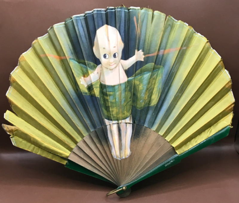Antique Silk Fan Hand Painted with a Keepie Doll image 12 inches wide