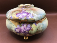 Antique Royal Vienna Porcelain Footed Hair Receiver with Violets Austria 5 inch wide