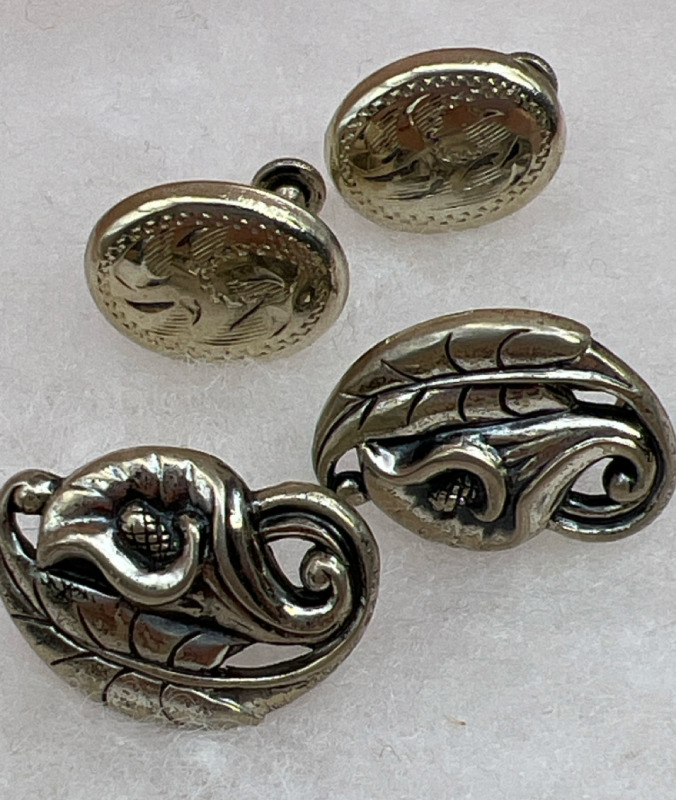 Birks Oval Sterling etched and Sterling Calla Lily Etched Earrings