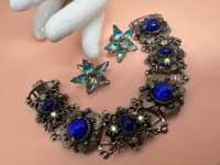 Blue Moonglow AB Rhinestone Wide Bracelet CORO earrings