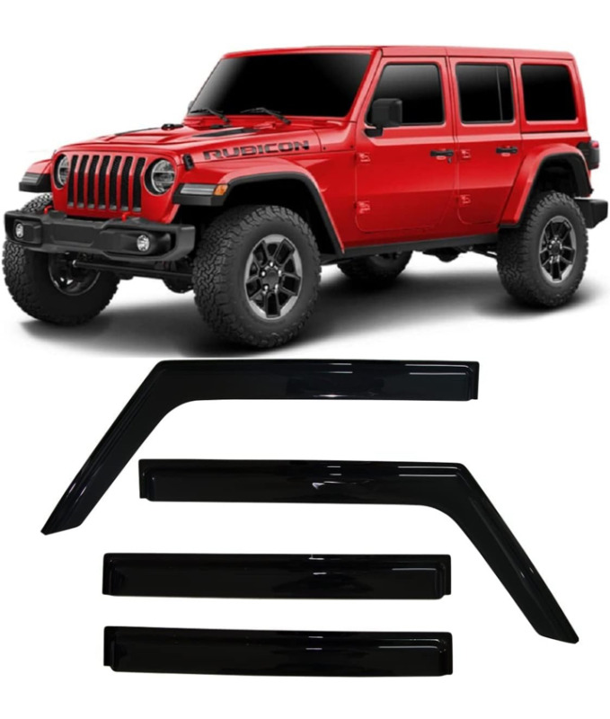 2018-2024 Tape-On Side Window Deflector Visors for Jeep Wrangler JL Unlimited 4 Door & for Jeep Gladiator JT 2020-2023 Smoke Tinted Rain Guards