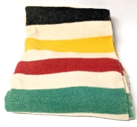 Vintage Hudson Bay 4 Point Blanket, Natural with Multi Stripes & Finished Edge 67" x 84"