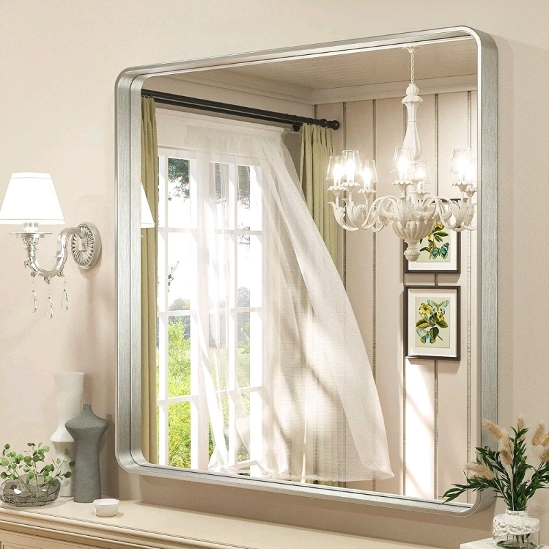 New TETOTE Silver Bathroom Mirror, 36x36" Wall Mounted Square