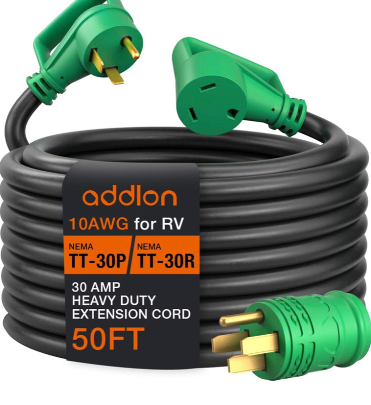 New Addlon 30 Amp 50 Feet RV Extension Cord with Adapter 50M/30F