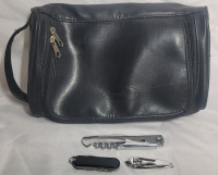 Men's Leather Toiletry Bag with Pocket Knife , Clippers & Cork Screw