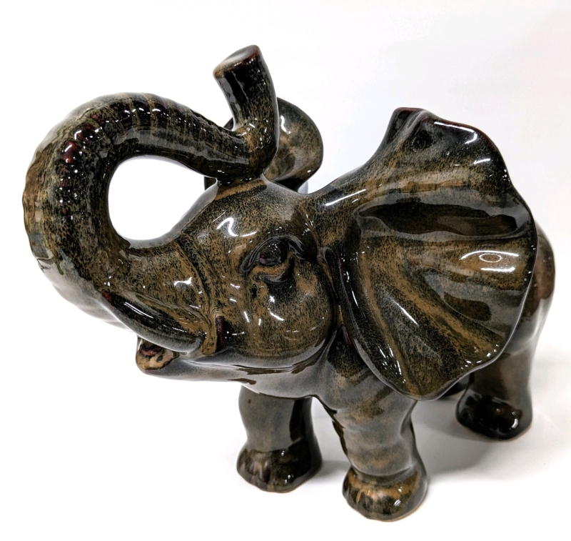 Large Bombay Ceramic Lucky Elephant with Raised Trunk 14" x 8.25" x 10.5"