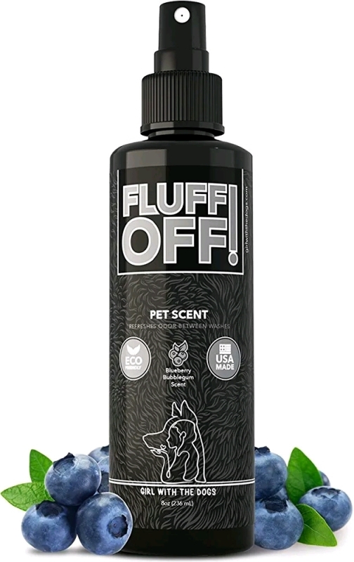 New Fluff Off! by Girl With The Dogs - Pet Scent (Blueberry Bubblegum) 8 Oz - for Cats and Dogs - Made in USA