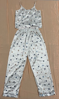 Silky White with Multicoloured Hearts PJ Strap Top and Bottoms Set for Women Size Medium