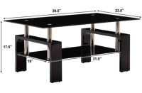 Black Wooden Legs Living Room Rectangle Tempered Glass Coffee Table with Lower Shelf