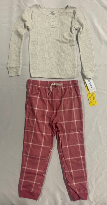 NEW Carters 2 pieces PJ set kids size 5/5A , grey with pink plaid