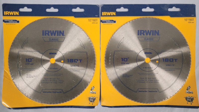 New - Irwin 10" / 180tooth Construction Saw Blades , Sealed