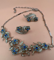 CORO Vintage Blue Rhinestone Set signed Silvertone