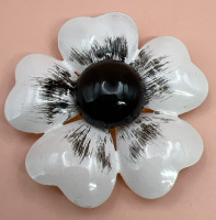 Vintage Original ROBERT White Black Enamel Flower Brooch