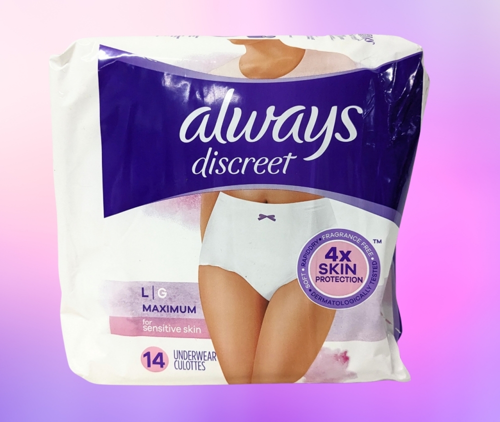 New ALWAYS Discreet (Size Large) Disposable Underwear for Sensitive Skin  (14 Underwear)