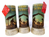 3 New Roman ENLIGHTEN Nativity "A Child is Born" Artificial Candle with Protected Images