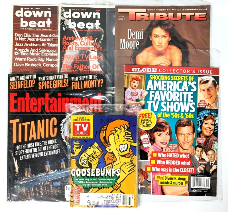 Vintage TV & Music Magazines : 1960's Down Beat, Tribute, Entertainment Weekly, TV Guide, Globe Collector's Issue America's Favorite TV Shows of the 50s & 60s