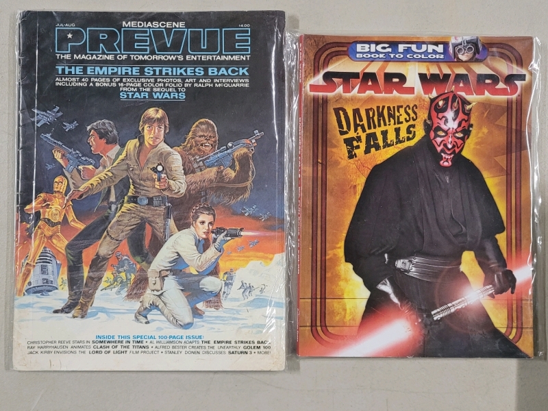 Vintage 80s PREVUE ' Star Wars , Empire Strikes Back ' Issue & Star Wars Coloring Book