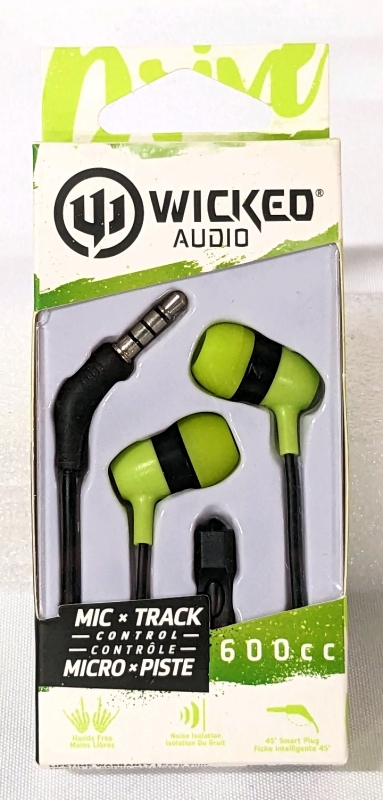 New WICKED 600CC Wired Earbuds WI-652 (Green)