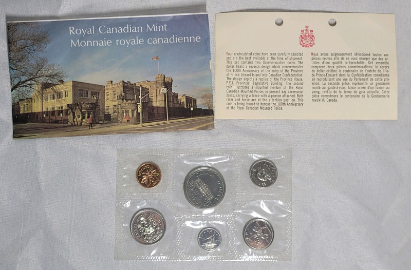 1973 (1873-) Canadian Uncirculated Coin Set , Sealed in Original Cellophane