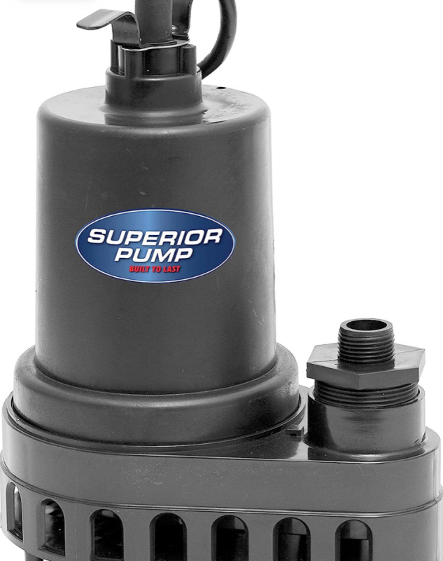 Superior Pump 91570 1/2 HP Thermoplastic Submersible Utility Pump with 10-Foot Cord