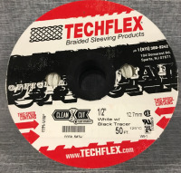 New Techflex 1/2” White With Black Tracer 50ft Braided sleeving